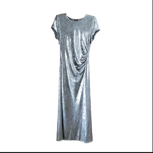 Vince Camuto Metallic Heather Ruched Maxi Dress - M - Picture 1 of 15